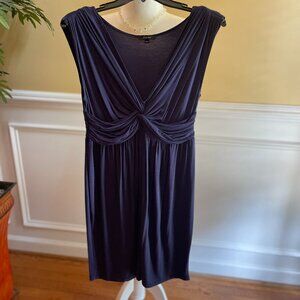 Soprano Dress Size 8 Navy Blue Soft Synthetic Like Jersey Sleeveless Low V Front